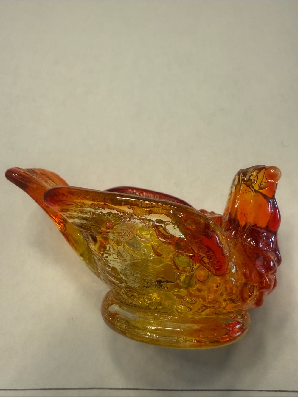Kanawha Salt Cellar Amber-Orange Glass 3” Bird with Berry Figurine Hand Blown #5